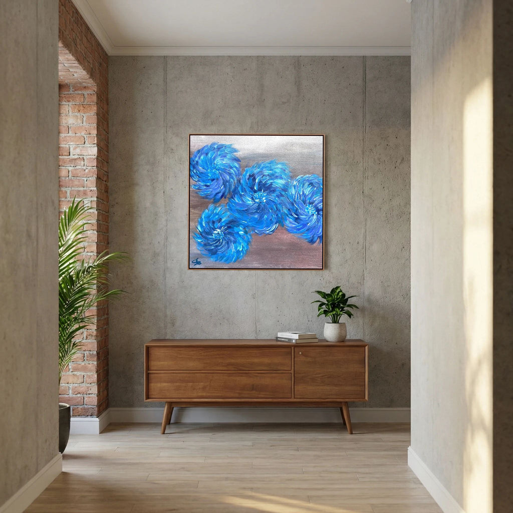 Canvas Wall Art Print Modern Blue FLorals
